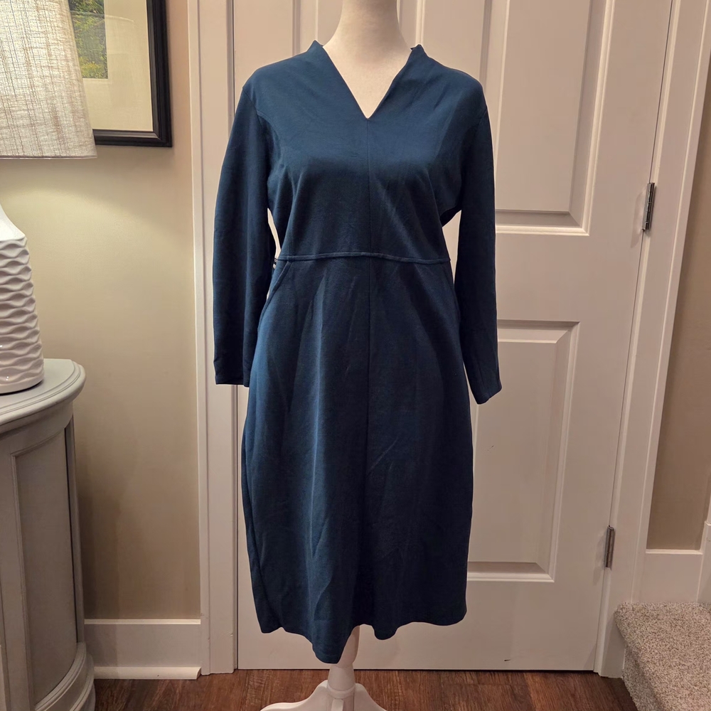 J.Jill Wearever Dress Size S Tidewater Green Double Face Jersey Sheath EUC